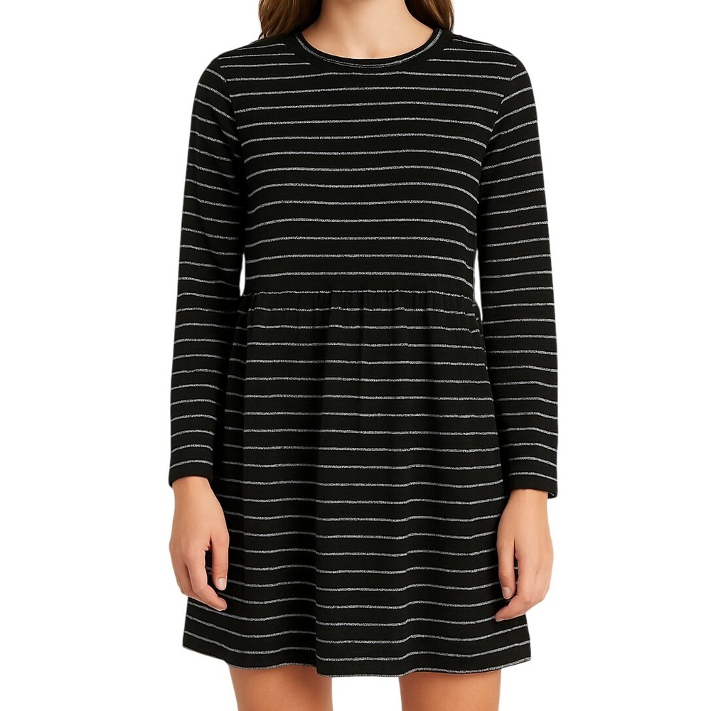 LOFT‎ Women's Striped Mini Dress Long Sleeve Textured Casual Black White Size M